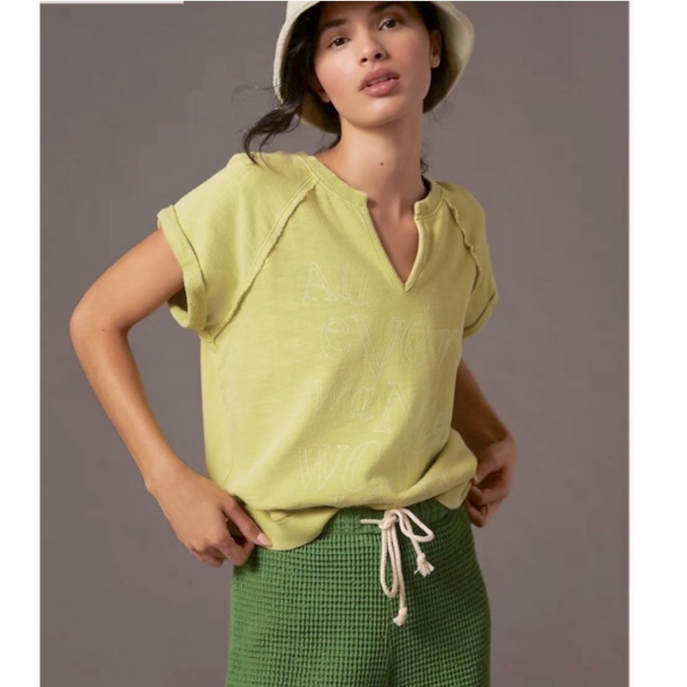 Scott Csoke x Anthropologie V-Neck Short Sleeve Sweatshirt in Chartreuse XL